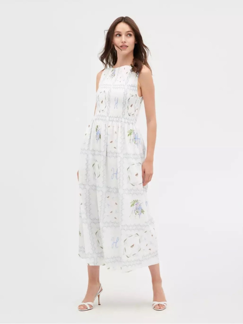 Hill House the Cosima Nap Dress in White Floral Patchwork